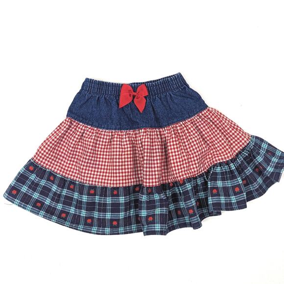 Vintage Kaboom Skirt Girls Size 5 Denim Patchwork Twirly Mini - Picture 1 of 5